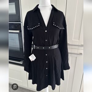 Black Studded Shirt Dress, sz small BELT NOT INCLUDED